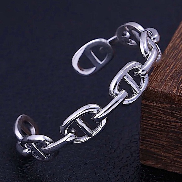 Sterling Silver Mariner Coffee Bean Bangle Cuff Bracelet - Picture 3 of 11